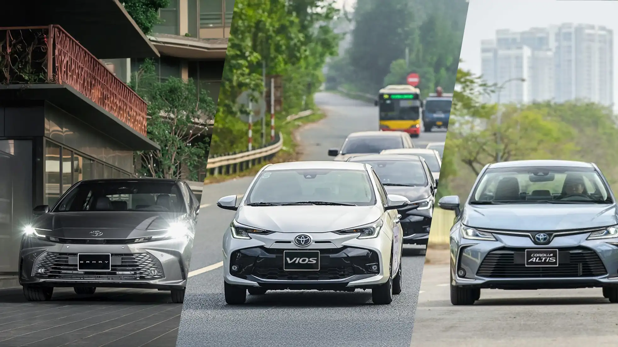 So sánh Toyota Vios, Corolla Altis và Camry 2025 về phân khúc, động cơ và giá bán